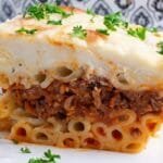 a piece of food on a plate Macarona Bechamel