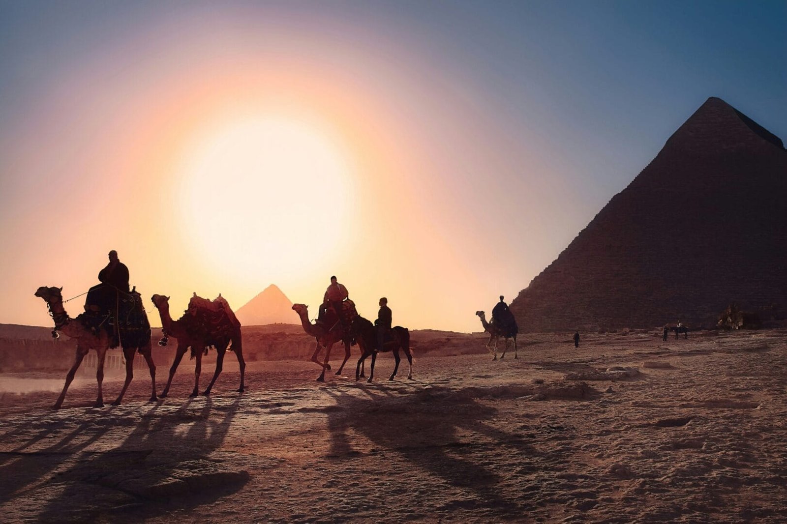 Pyramids in Giza at sunset, captured with Egypt Tour Magic.