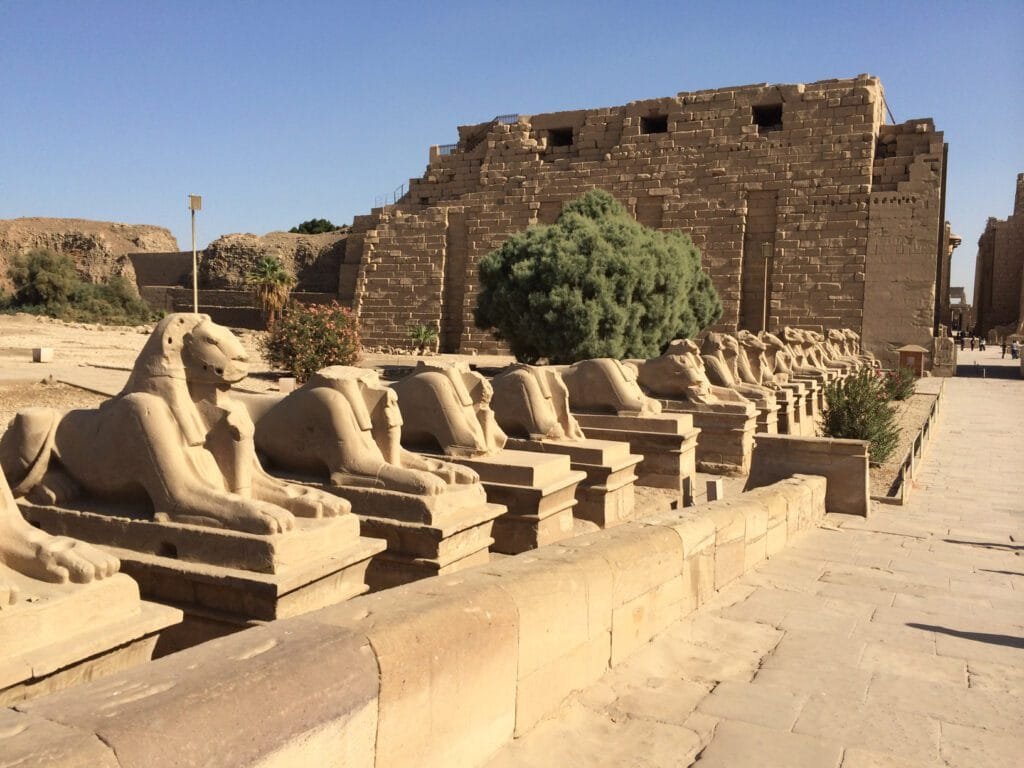 Kebash (ram-headed sphinxes) at Karnak Temple in Luxor with Egypt Tour Magic.