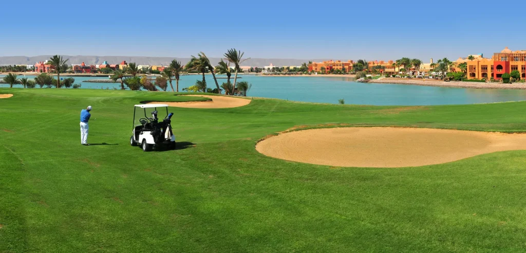 El Gouna Golf Club, an 18-hole course offering stunning views and a challenging game.