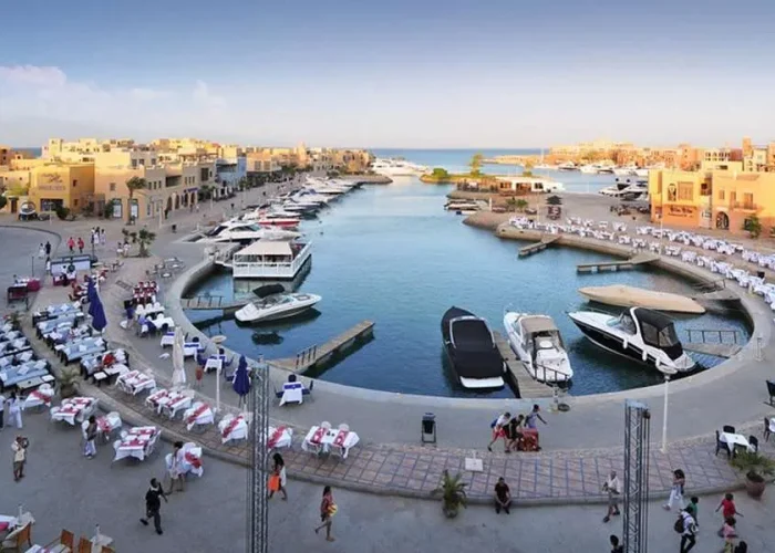 Abu Tig Marina in El Gouna with luxury yachts, shops, and dining