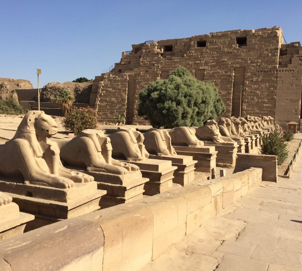 Kebash (ram-headed sphinxes) at Karnak Temple in Luxor with Egypt Tour Magic.